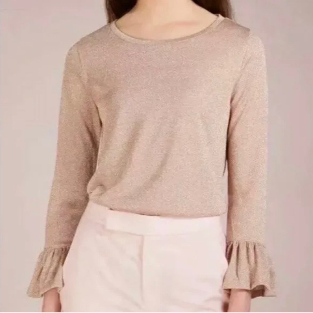 J. CREW ROSE GOLD BELL SLEEVE METALLIC TOP WOMENS SIZE LARGE